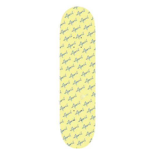 April Shane script logo - Yellow deck