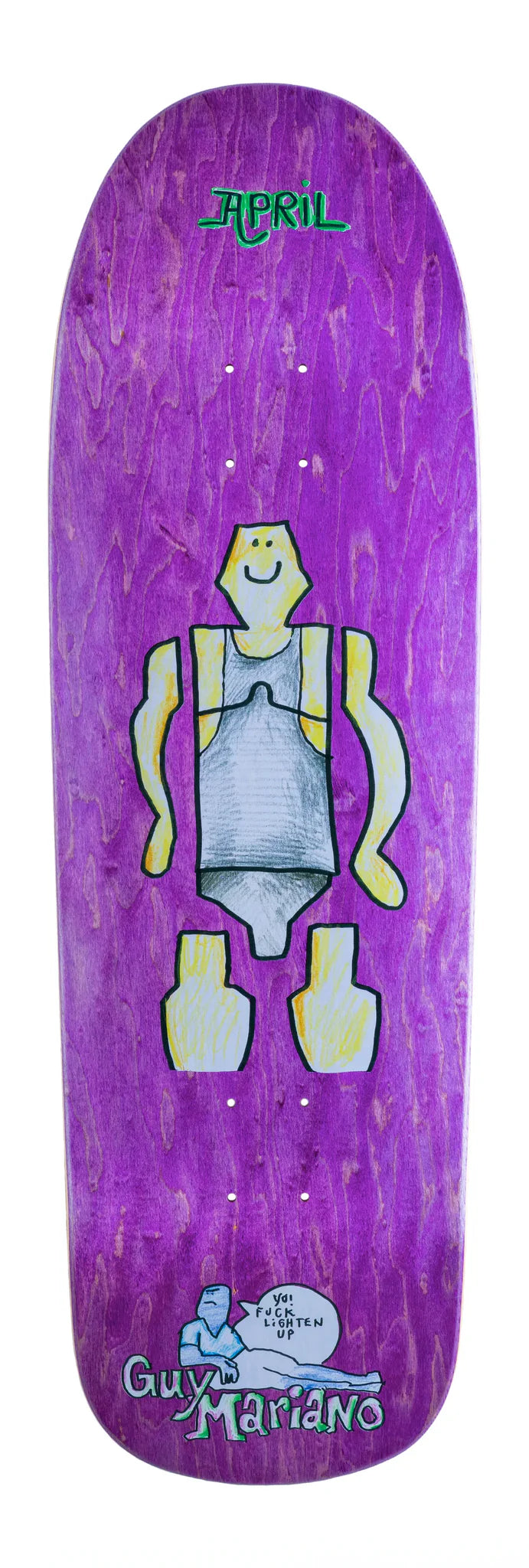 April skateboards Guy Mariano X Marc Gonzales artwork purple shaped 9.6 deck