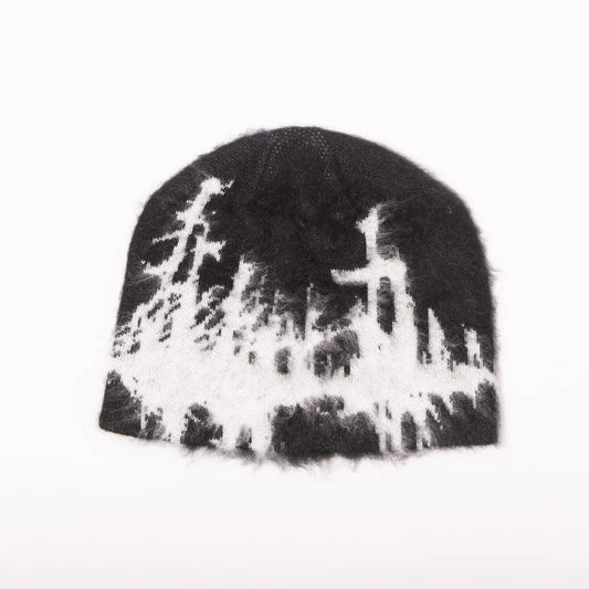 HODDLE  FAUX MOHAIR SKULL BEANIE BLACK / WHITE