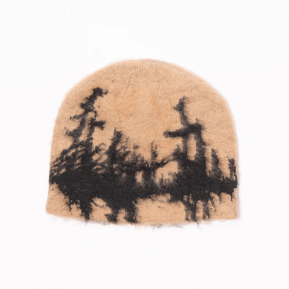 HODDLE FAUX MOHAIR SKULL BEANIE TAN / BLACK