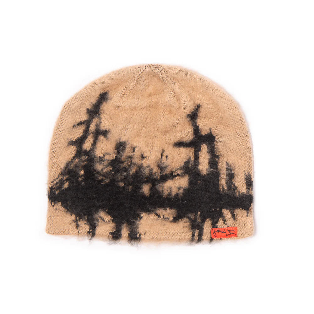 HODDLE FAUX MOHAIR SKULL BEANIE TAN / BLACK