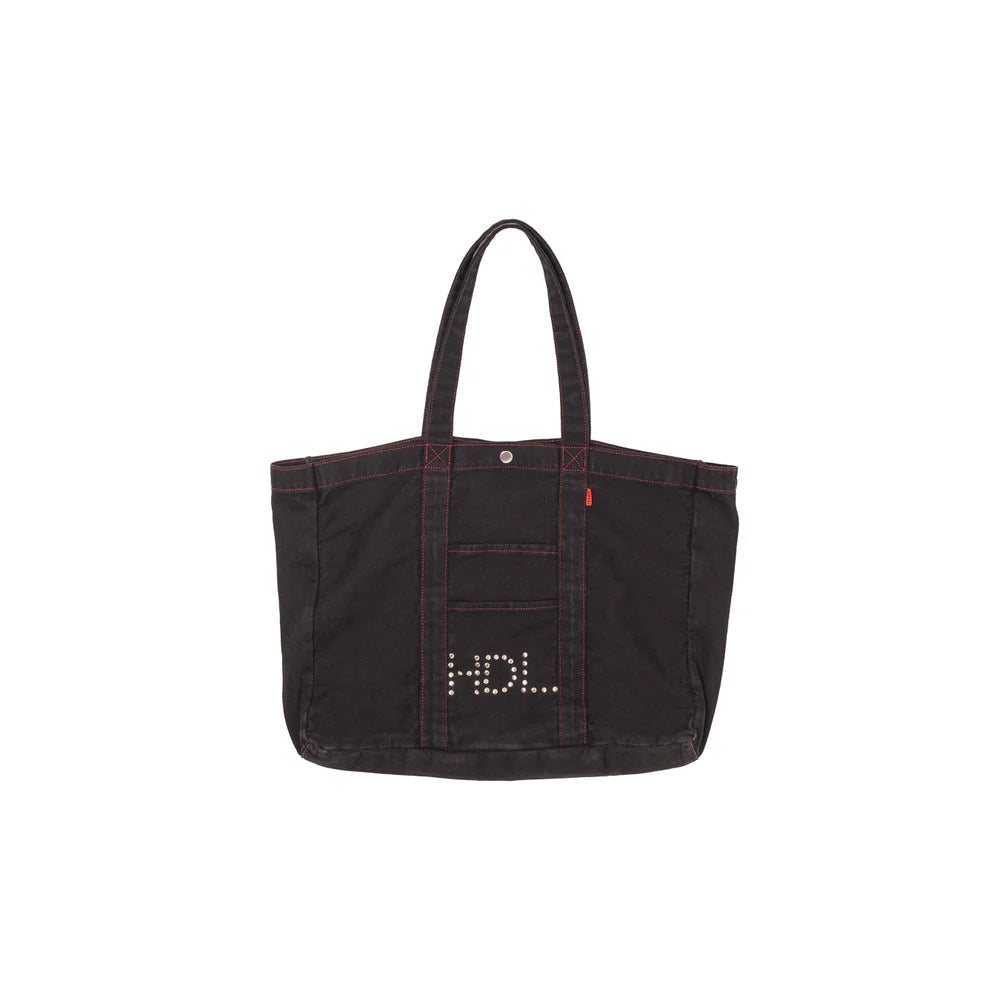 HODDLE  THUNDERDOME DENIM TOTE BAG - BLACK DENIM / RED CONTRAST STITCH