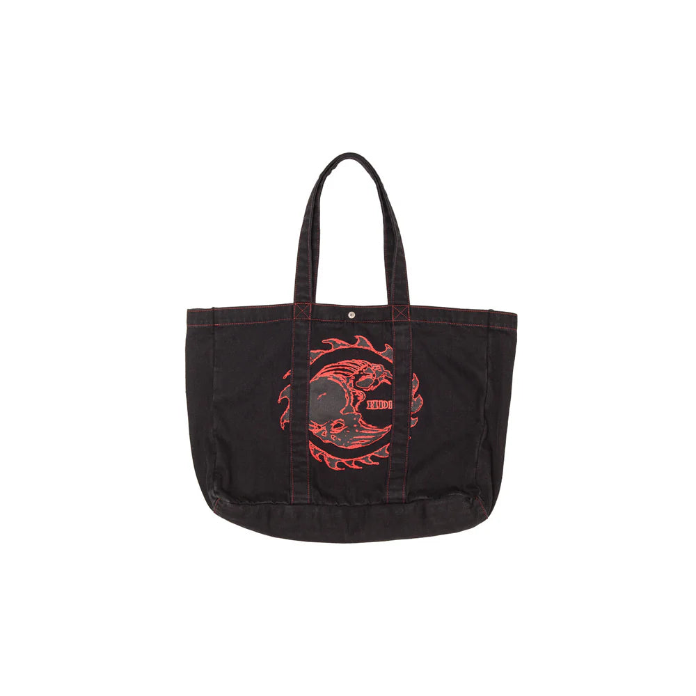 HODDLE  THUNDERDOME DENIM TOTE BAG - BLACK DENIM / RED CONTRAST STITCH