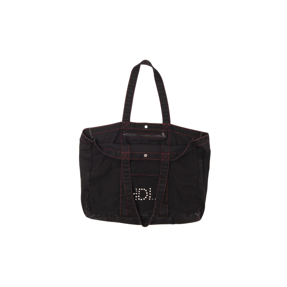HODDLE  THUNDERDOME DENIM TOTE BAG - BLACK DENIM / RED CONTRAST STITCH