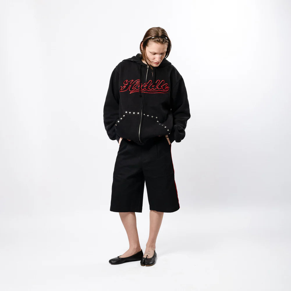 HODDLE STUDDED INTARSIA SCRIPT ZIP UP HOODIE BLACK