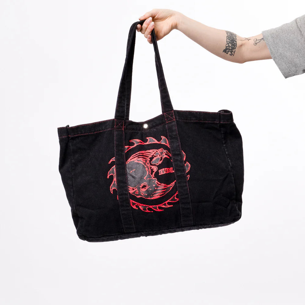 HODDLE  THUNDERDOME DENIM TOTE BAG - BLACK DENIM / RED CONTRAST STITCH