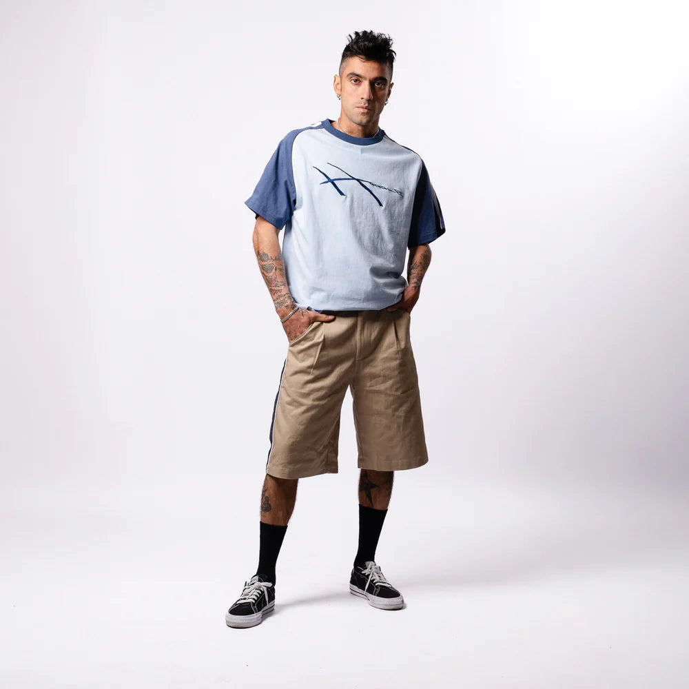 HODDLE WARPED JERSEY TEE - BLUE / NAVY